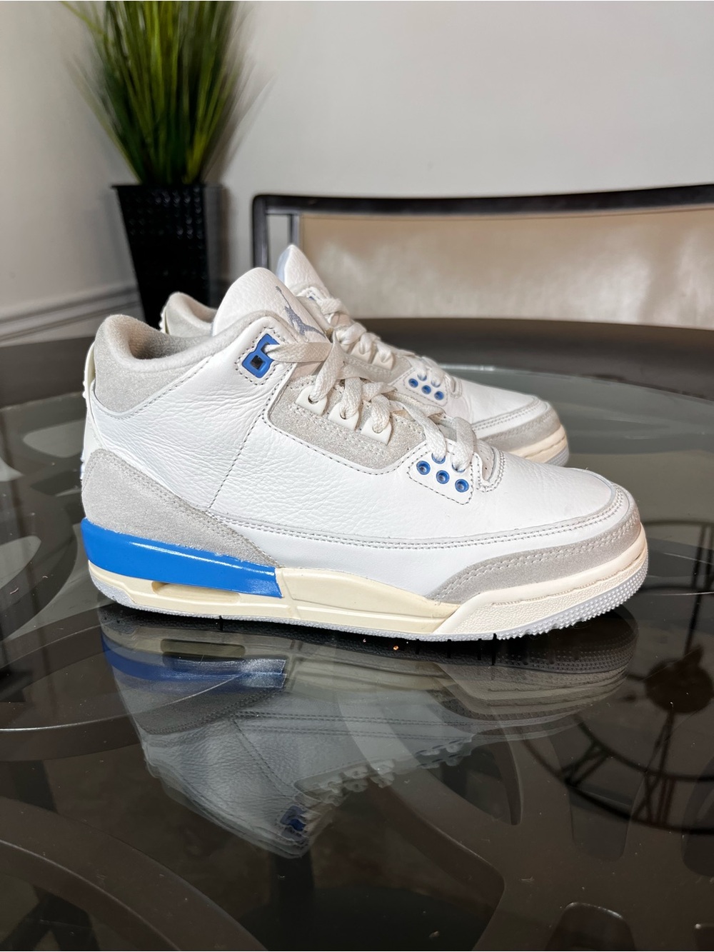 Nike Air Jordan 3 Retro White Blue 'Lucky Shorts' (GS)Size 5Y, Womens Sz 6.5